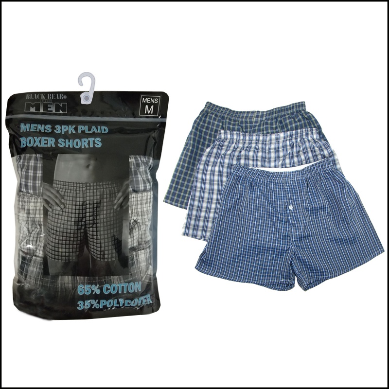 Men's Boxer Shorts - 3 Count, Woven Plaid, Size Xl