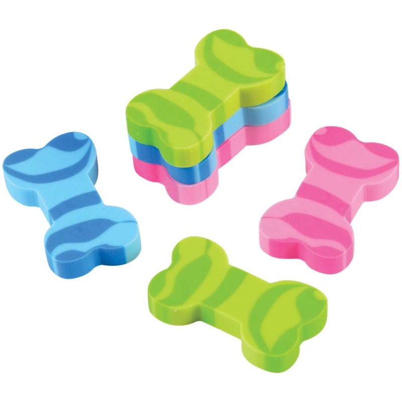 Dog Bone Erasers - 3 Colors, 36 Per Box