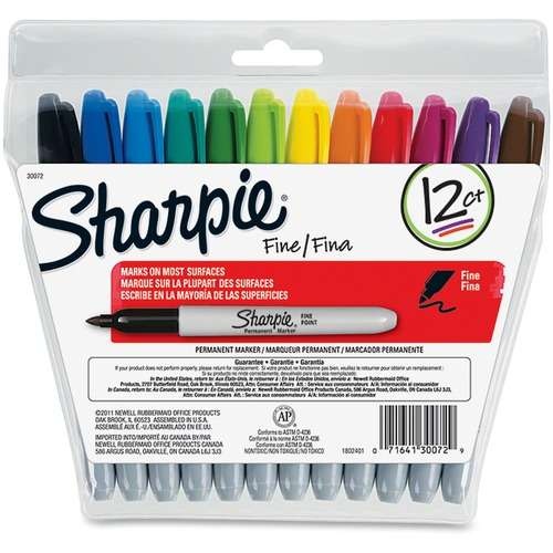 Sharpie Permanent Markers -12 Assorted Colors, Fine Tip