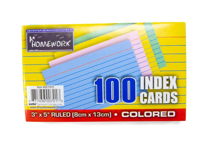 Index Cards - Ruled, Assorted Colors, 100 Ct - 3" X 5"