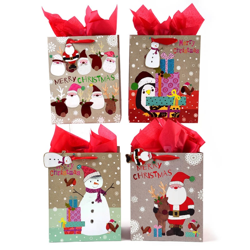 Large Whimsical Christmas Party Gift Bags - Assorted
