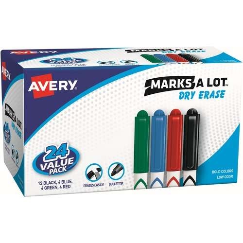 Pen-Style Dry-Erase Markers - 4 Colors, Low Odor, Bullet Tip