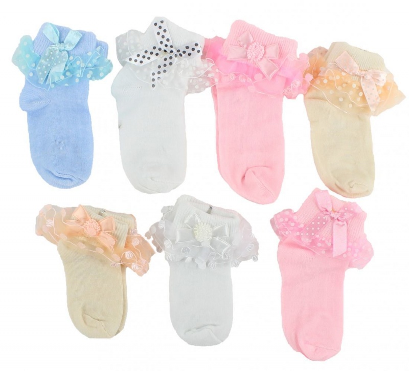 Girl's Assorted Color Lace Ruffle Ankle Socks