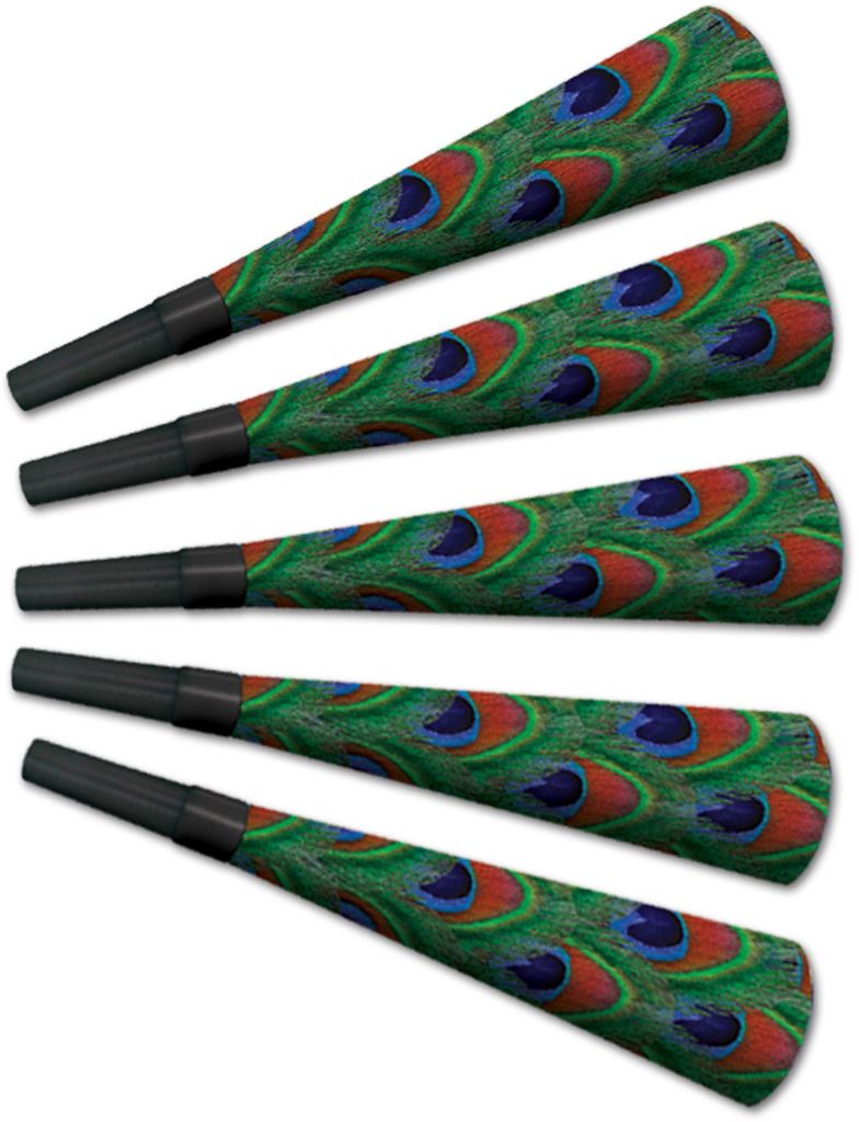 Peacock Party Horns - Printed, 9"