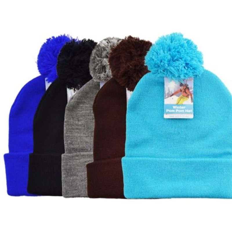 Men's Pom Beanies - Knit, Assorted Colors
