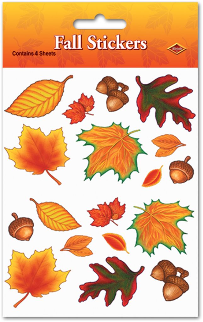 Bulk Fall Leaf Stickers - 4 Pack, 4.75" X 7.5"