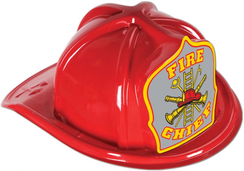 Red Plastic Fire Chief Hat - Silver Shield