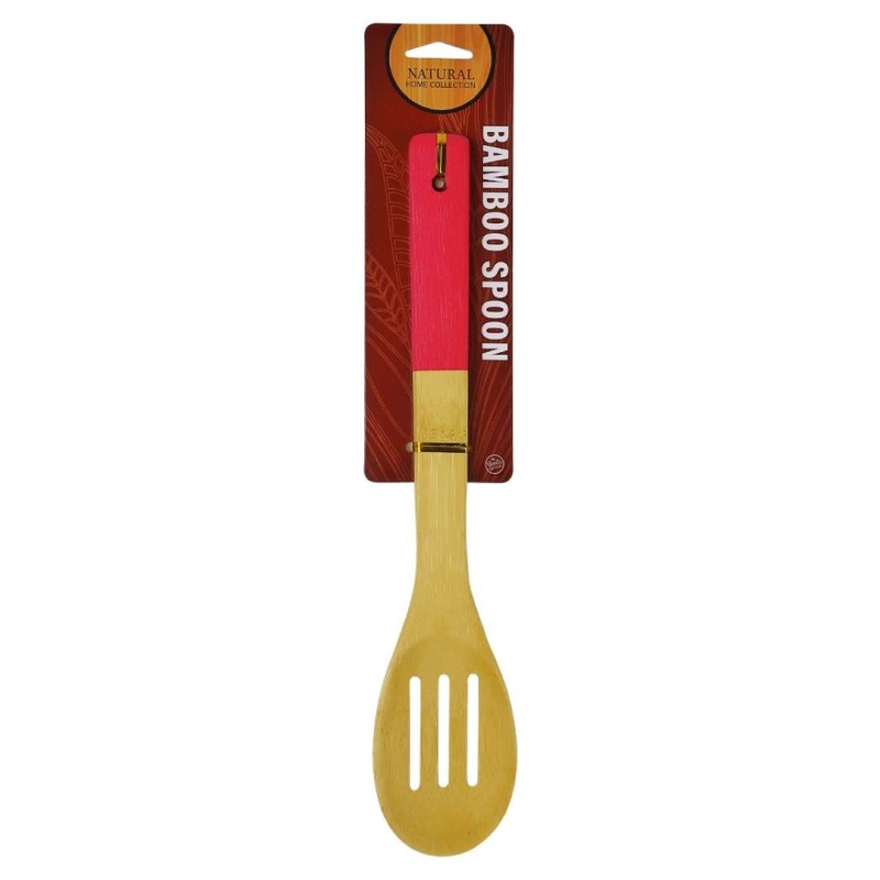 Bamboo Slotted Spoons - Slots, Red Handle