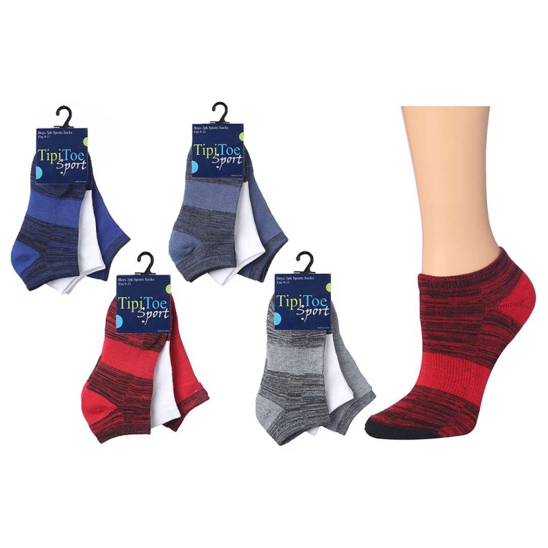 Boy's Athletic Socks - 3 Pack, Americana Space Dye, Size 9-11