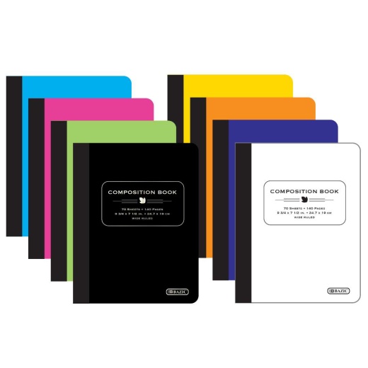 Wide Ruled Composition Books - 70 Sheets, 8 Colors