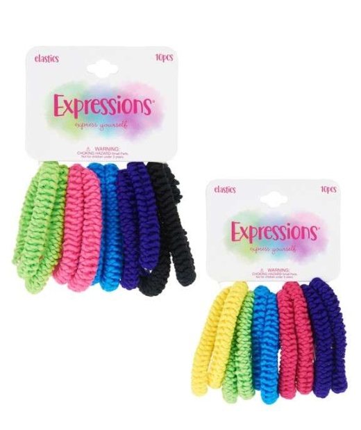 Bright Braided Hair Elastics - 10 Pieces, Assorted Colors