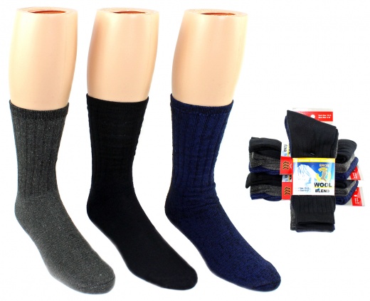 Men's Wool Thermal Socks - Black Grey, 3 Pack, Size 10-13