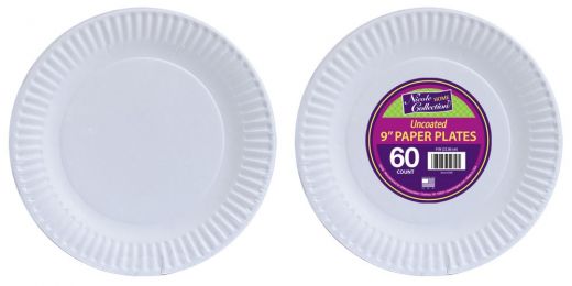White Paper Plates, 9 Inch, 60 Pack - New Products
