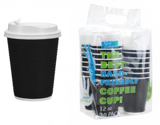 Ripple Hot Cups With Lids - Black, 12 Oz, 30 Pack