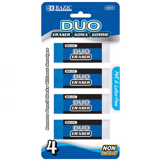 Pencil Erasers - Two-Tone, Vinyl, 4 Pack
