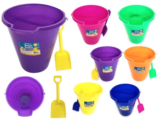 Beach Buckets - Assorted Colors, 9", With Shovel