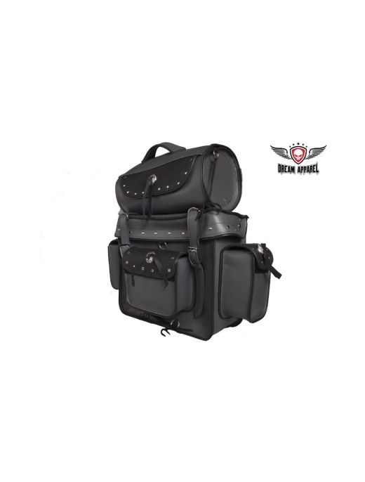 Gray Motorcycle Sissy Bar Bag with Studs