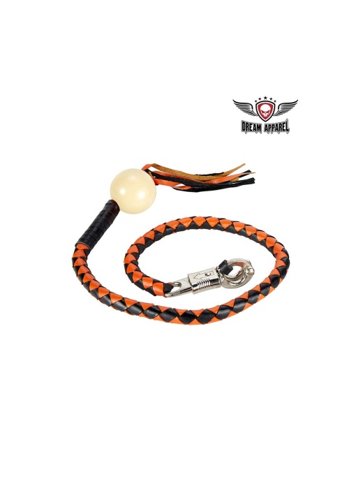 Black and Orange Fringed Get Back Whip with White Pool Ball