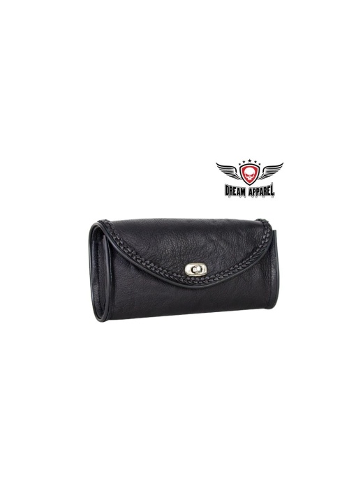 Genuine Black Leather Motorcycle Windshield Bag