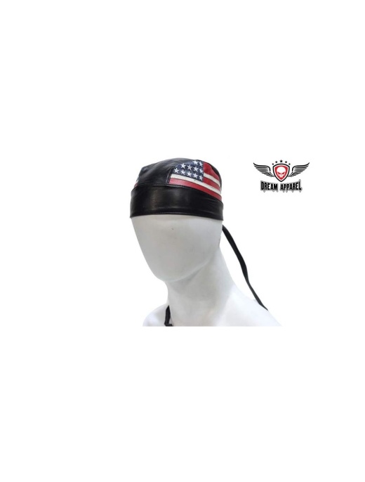 American Flag Leather Skull Cap