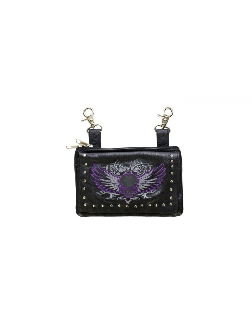 Studded Naked Cowhide Leather Purple Skull Belt Bag