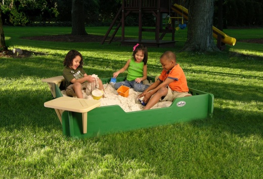 5' X 5' Sandbox - Includes Ground Barrier-2 Corner Seats-Cover-8 Stakes