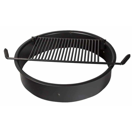 Steel Fire Ring With Flip-Up Cooking Grate And 3 Spade Anchor Stakes