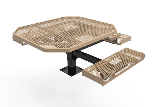 46" Octagon 3 Seat Ada Expanded Metal Pedestal Picnic Table With Rolled Seats - Surface Mount