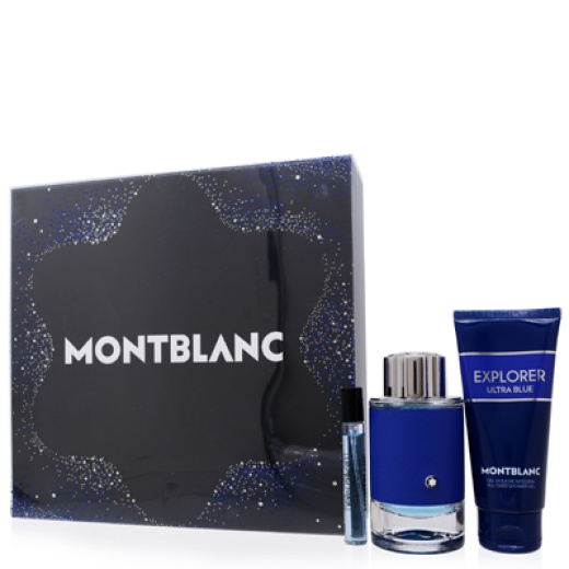 Explorer Ultra Blue/Mont Blanc Set (M) Edp Spray 3.3 Oz Edp Spray 0.25 Oz Shampoo/Shower Gel 3.3 Oz In Gift Box