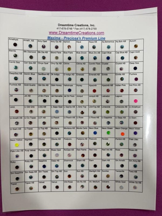 Preciosa Maxima Rhinestone Color Chart