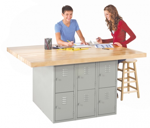 4-Station Workbench with Steel Lockers and Maple Top