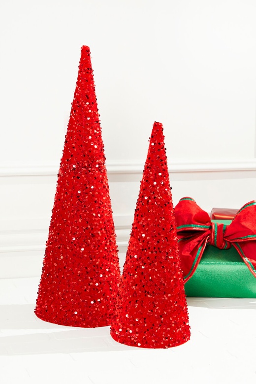 18"-24" Red Sequin Cone Tree - Set Of 2