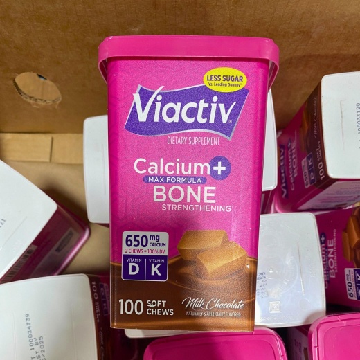 Viactiv Dietary Supplement Calcuim + Bone Strengthening Max Formula Milk Chocolate 650Mg Calcium Vitamin D & K 100 Soft Chew (17 Pcs Lot)