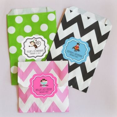 Personalized Mod Kid's Birthday Chevron & Dots Goodie Bags (Set Of 12)