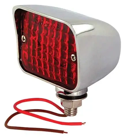 Tail Light Assembly - 2-1/2 Light - Red Lens - Chrome Housing - Street Rod Type - Double Element 12 Volt Bulb Installed