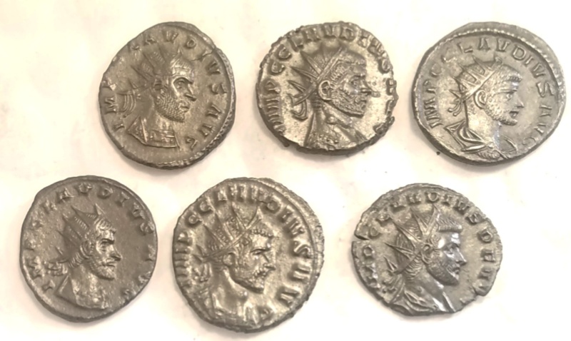Lot Of 6 Claudius Ii (Au) Original Silvering Intact
