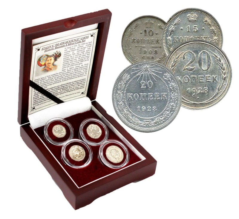 Stalin’S “Death Sentence” Coins: Box Of 4 Russian Silver Coins (Four-Coin Box)
