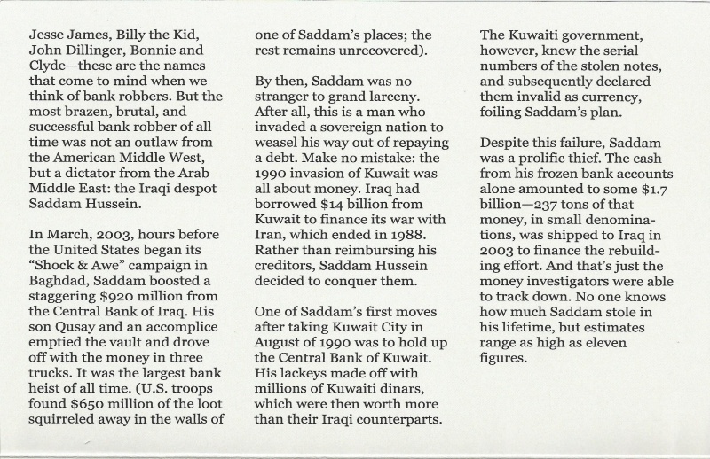 Hussein’S 1 Dinar Single Banknote Folder