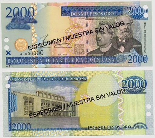 Dominican Rep. P174s(2002)(U) 2,000 Pesos (Specimen)