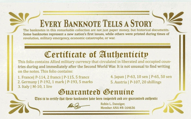 Fall Of The Axis: Set Of 5 Allied Military Currency Notes