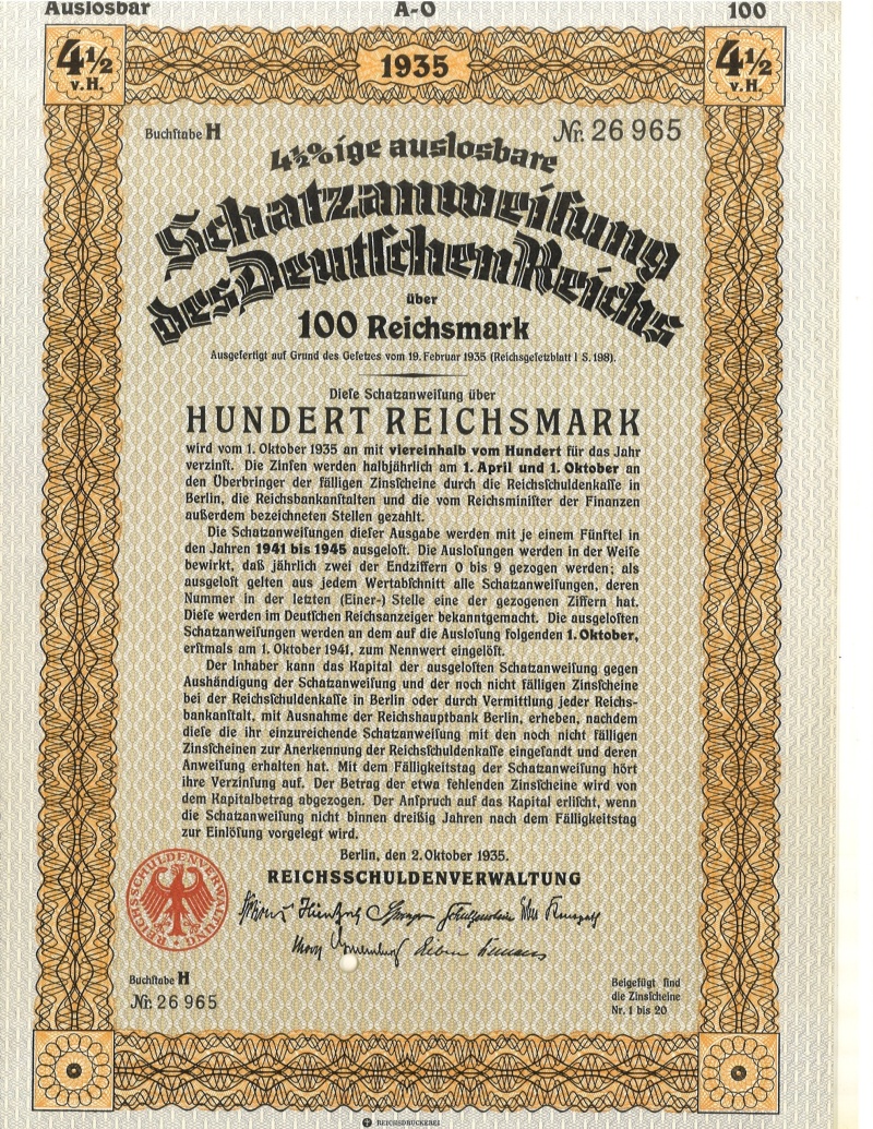 Germany 100 Reichsmark Bond Issue, 1935