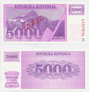 Slovenia P10s1(U) 5,000 T/Overprint (Specimen)