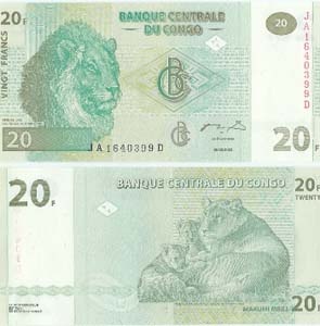 Congo D.R. Pdr94(U) 20 Francs