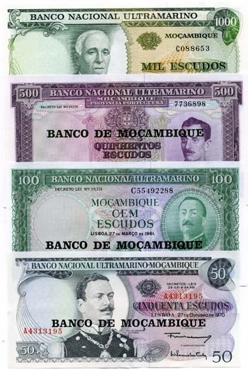 Mozambique Set Of 4 Escudos Notes