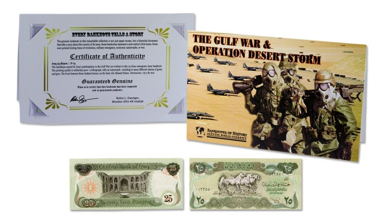 Gulf War 25 Dinar Single Banknote Folder