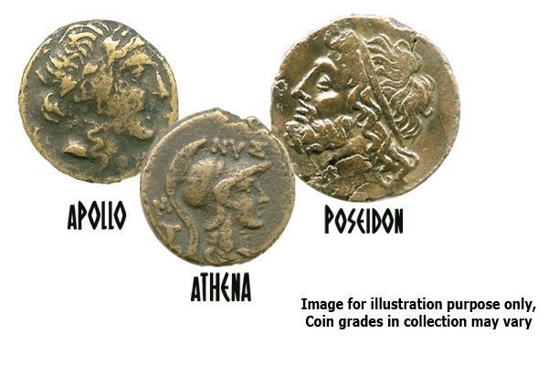 Greek Gods Of Power: Box Of 3 Ancient Greek Bronze Coins (Three-Coin Box)
