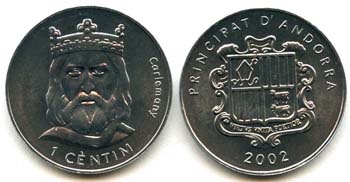 Andorrakm176(U-Dns) 1 Centime – Charlemagne
