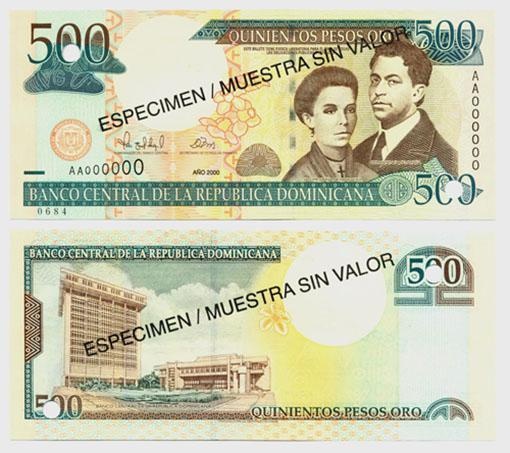 Dominican Rep. P163s(2000)(U) 500 Pesos (Specimen)