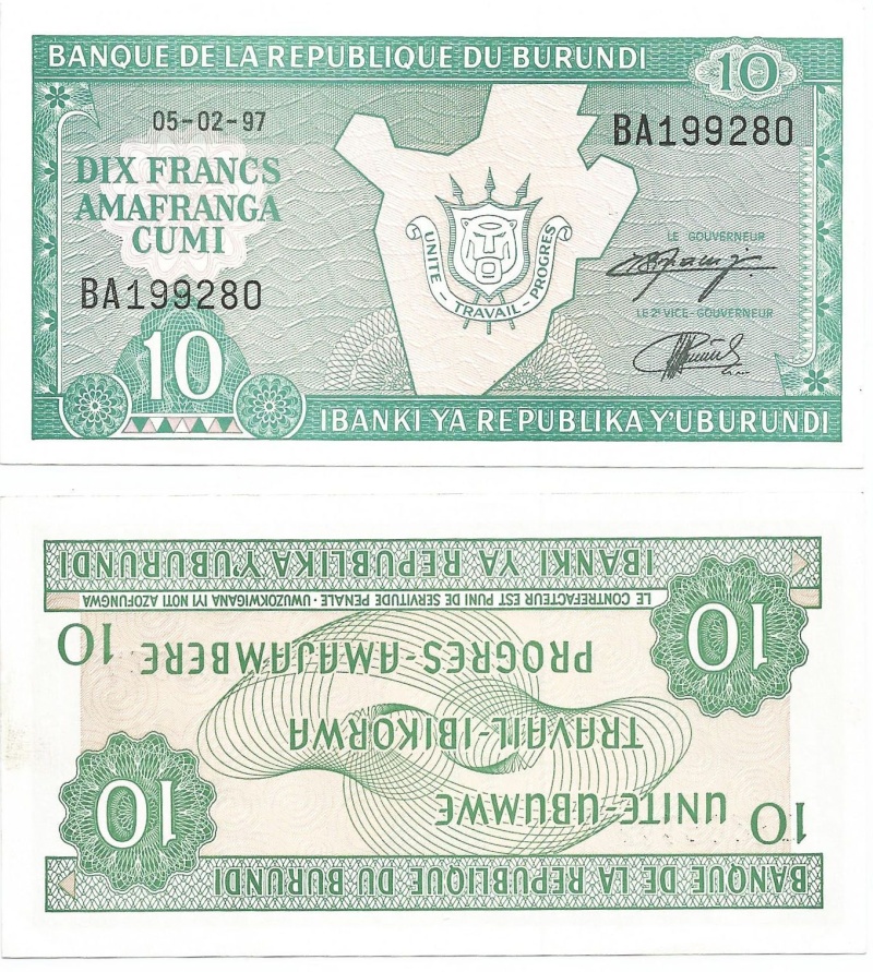 Burundi P33d(U) 10 Francs (5-2-97)