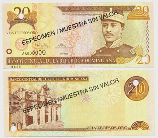 Dominican Rep. P160s(2000)(U) 20 Pesos (Specimen)